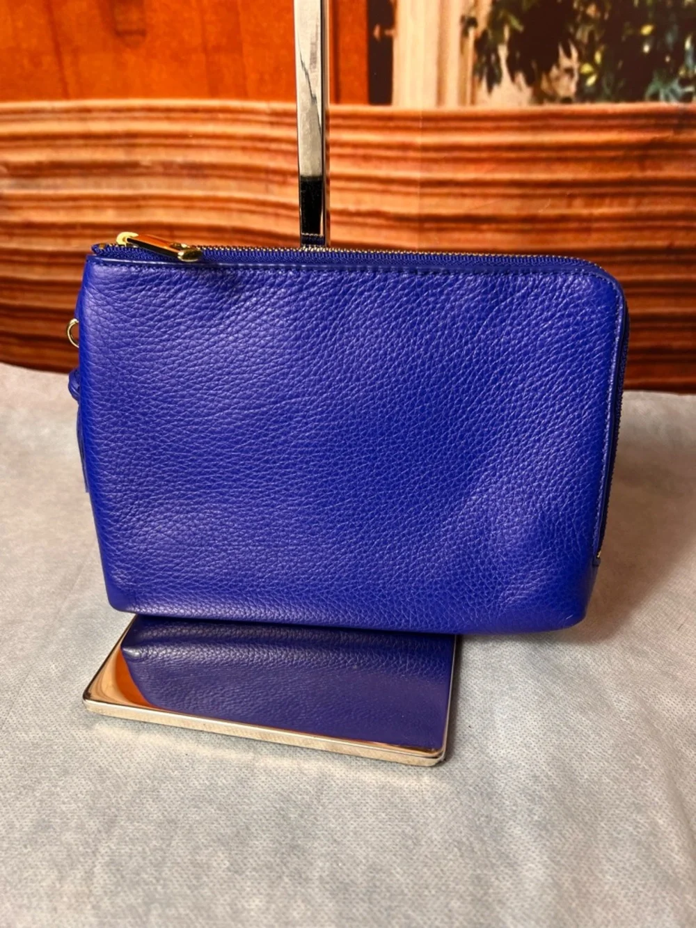 Talbots Blue Leather Wristlet Clutch